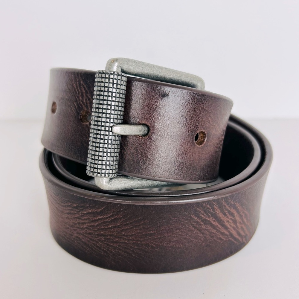 Transit Leather Belt Size 40 Distressed Brown Silver Tone Buckle Leather Jean